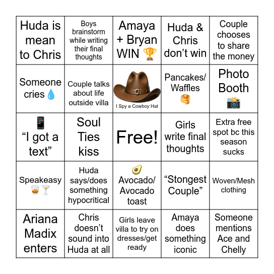 Love Island S7 FINALE Bingo Card