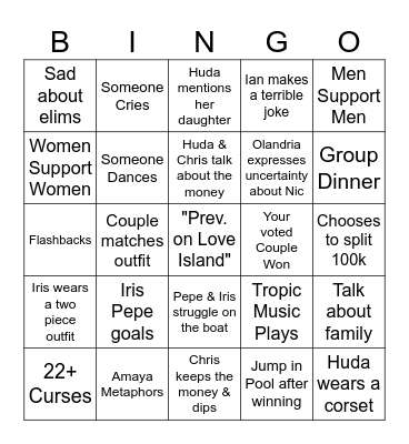 Love Island Finale Bingo Card
