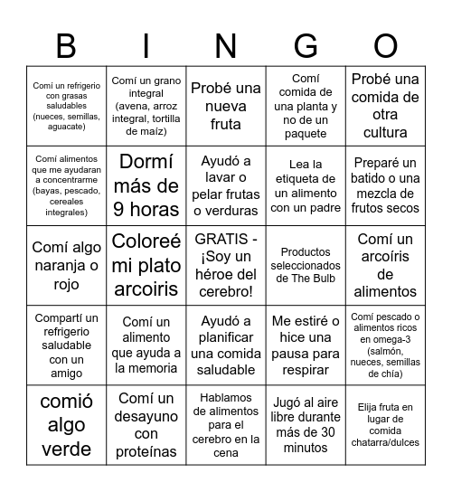 Brain Food Bingo Card