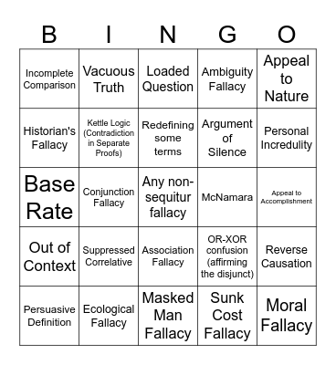 Fallacy Bingo Card