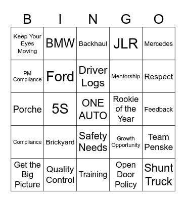 Penske Bingo Card