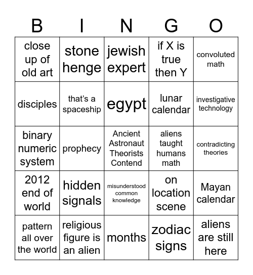 Ancient Aliens S16E1 Bingo Card