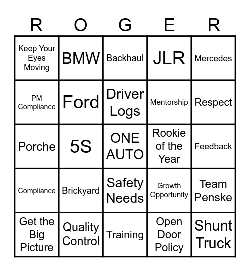 ONE Auto Bingo Card