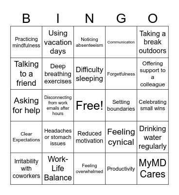 Burnout Bingo Card