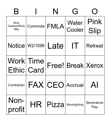 TRingo! #21 Work Words Bingo Card