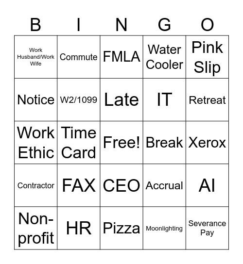TRingo! #21 Work Words Bingo Card