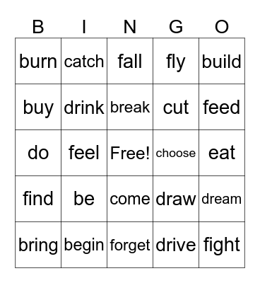 irregular verb 1 Bingo Card