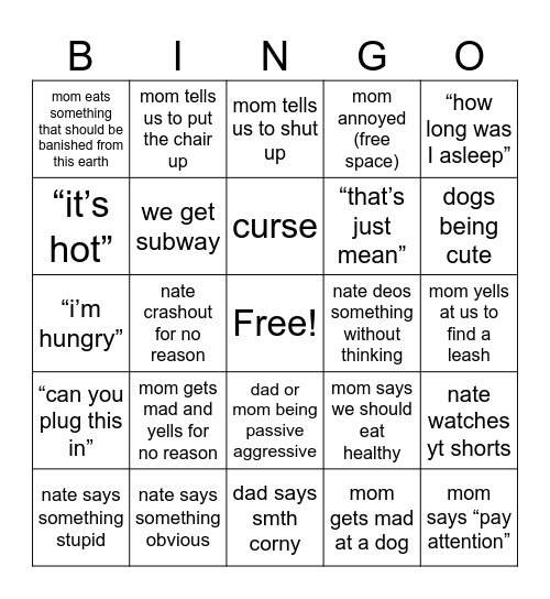 Untitled Bingo Card