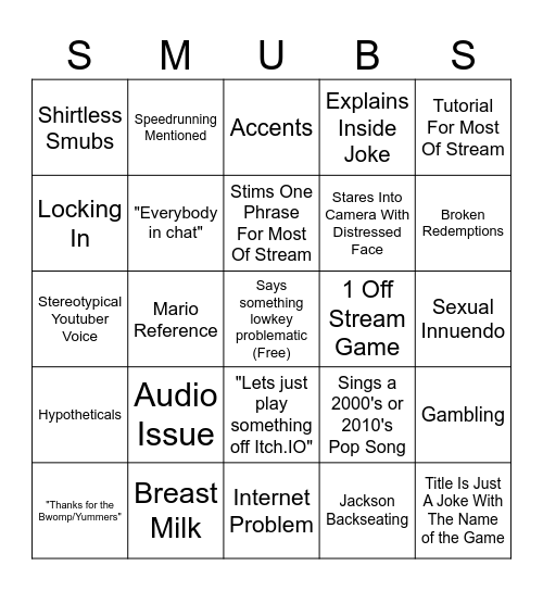 SmubsLive Bingo Card