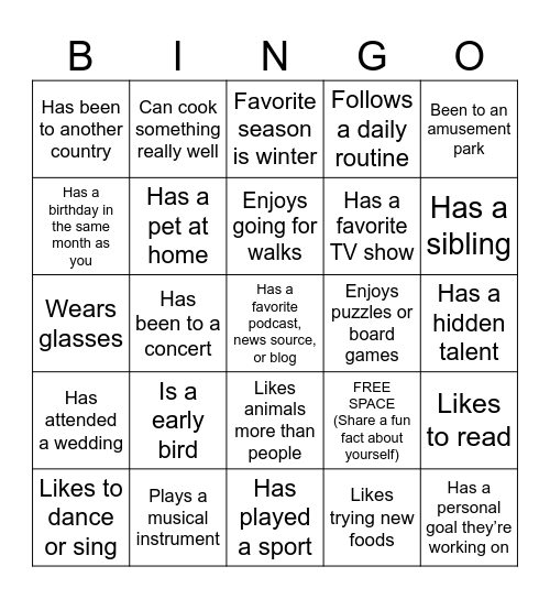 Find someone who... Bingo Card