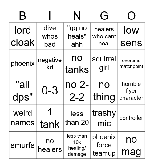 rivals bingo Card