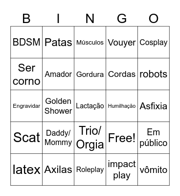 Fetsih Bingo Card
