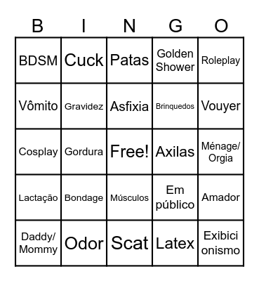 Fetsih Bingo Card