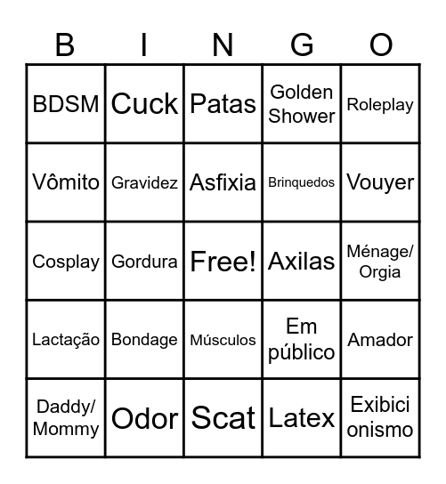 Fetsih Bingo Card