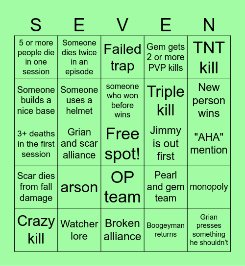 Life Series season 7 bingo Card