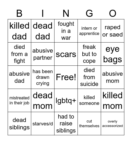 tropic oc bingo Card