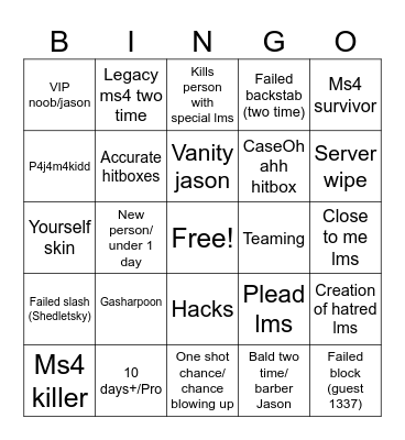 Forsaken Bingo Card
