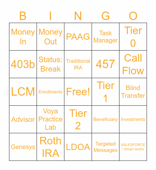 LCM New Hire Training Bingo Card