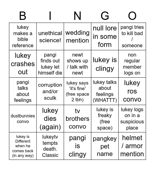 LUKEY POV BINGO JULY 14TH REALM Bingo Card
