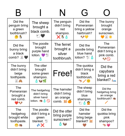 B5 L9 Bring/Brought Bingo Card