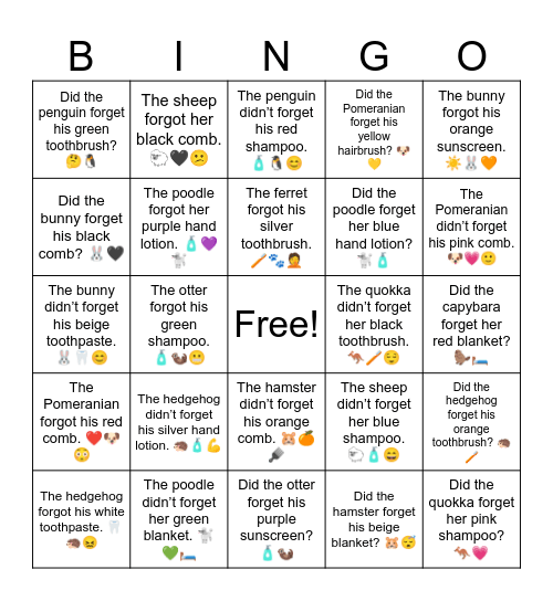 B5 L8 Forget/Forgot Bingo Card