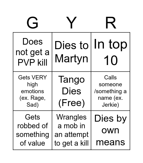 Untitled Bingo Card