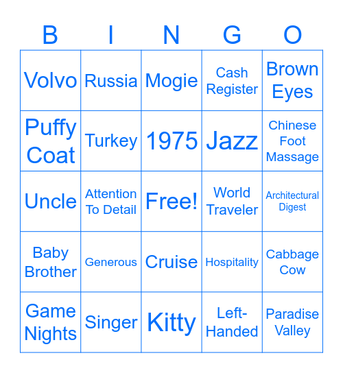 M      O      R      G      A      N Bingo Card
