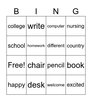 Grammar Connection, Orientation-Part 1 Bingo Card