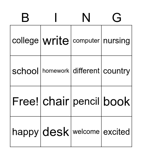 Grammar Connection, Orientation-Part 1 Bingo Card
