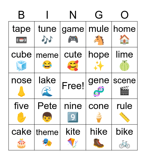 Long Vowel Review Bingo Card
