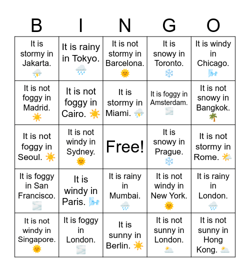 B4 L1 It is sunny in Seoul. ☀️ Bingo Card
