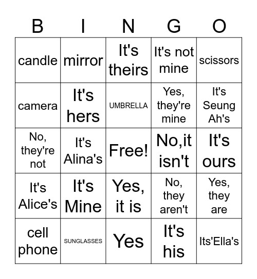 VT CLASS Bingo Card