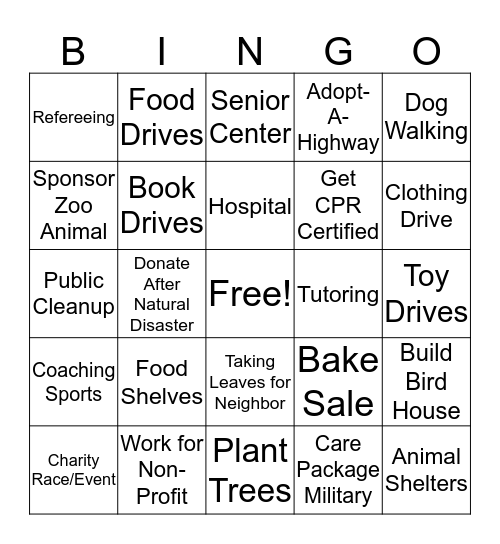 Volunteering Bingo Card