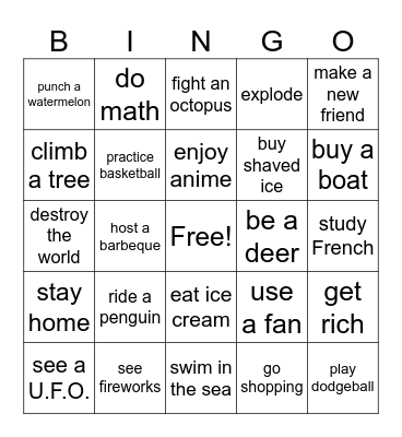 Summer Vacation Bingo Card