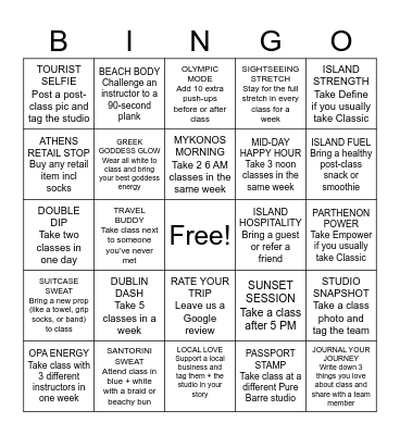 PASSPORT TO PURE BARRE BINGO Card