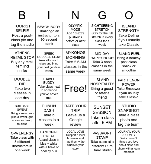 PASSPORT TO PURE BARRE BINGO Card