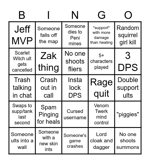 Marvel Rivals Bingo Card