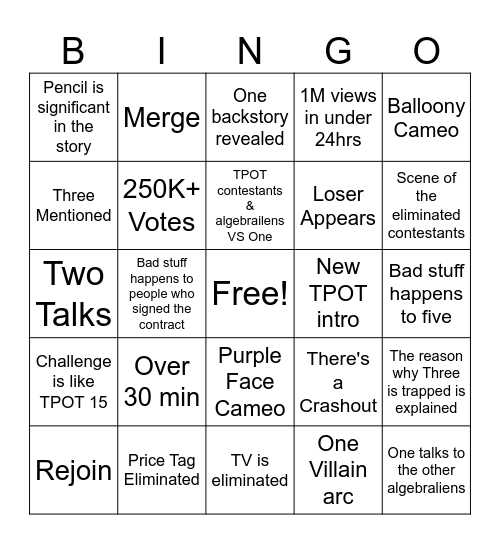 TPOT 19 PREDICTIONS Bingo Card