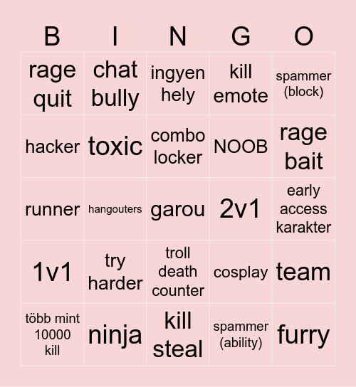 TSB BINGO!!!! Bingo Card
