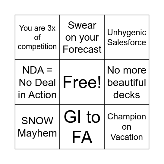 Sales Bingo Card