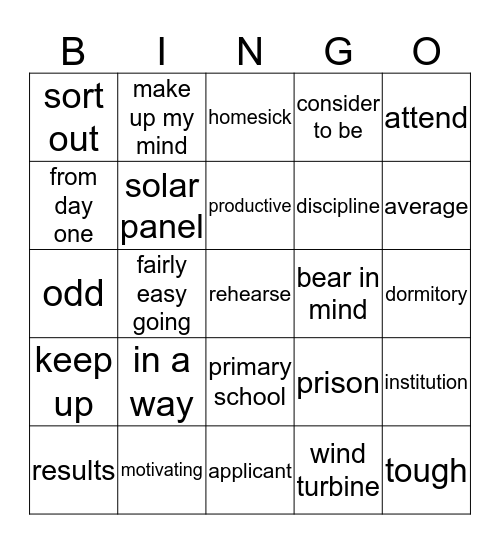 Cool Schools Bingo Card