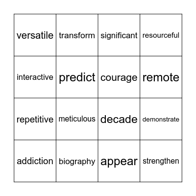 S3 Vocabulary Bingo Card