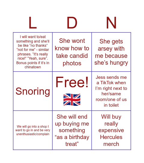 London bingo Card