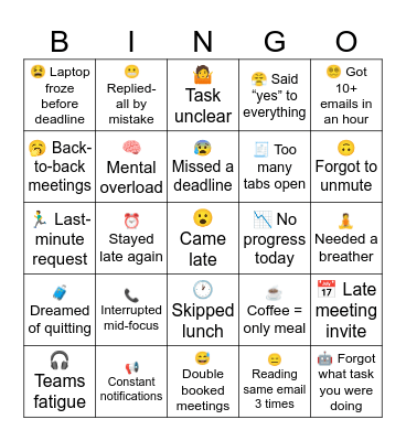Work Bingo Card
