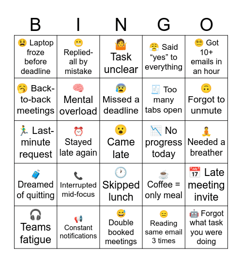 Work Bingo Card