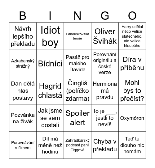 Kocouři paní Figgové, 3. knížka Bingo Card