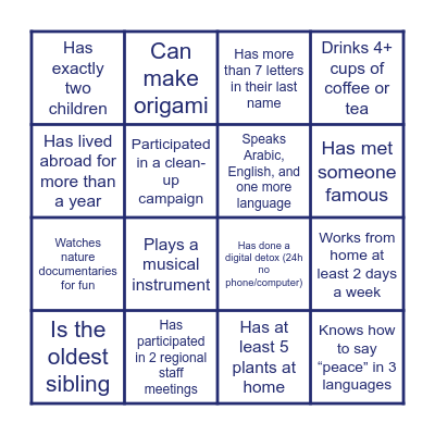EcoPeace Human Bingo #3 Bingo Card