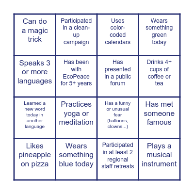 EcoPeace Human Bingo #2 Bingo Card