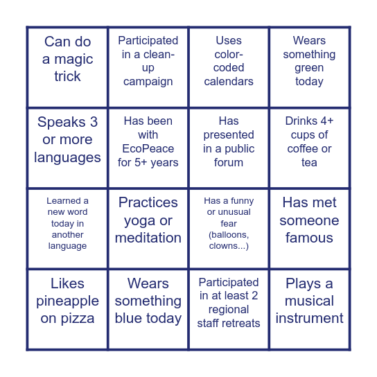EcoPeace Human Bingo #2 Bingo Card