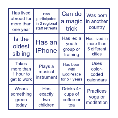 EcoPeace Human Bingo #4 Bingo Card